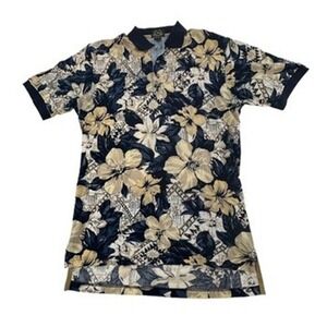 Disney Golf Collection Medium‎ Mens Shirt Mickey Mouse Floral Polo Navy Yellow M